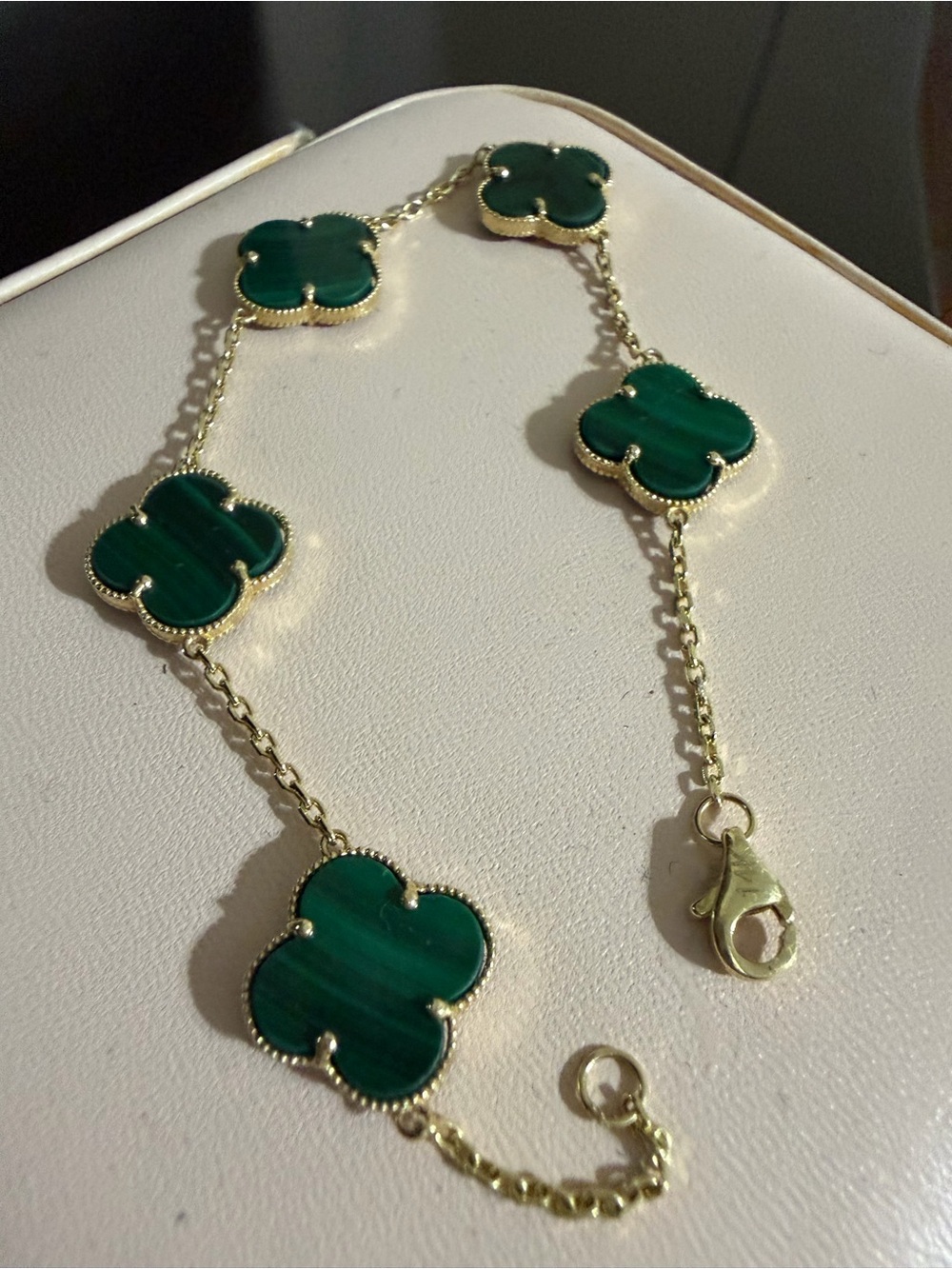 14K Gold Bracelet with Green Clover Motifs